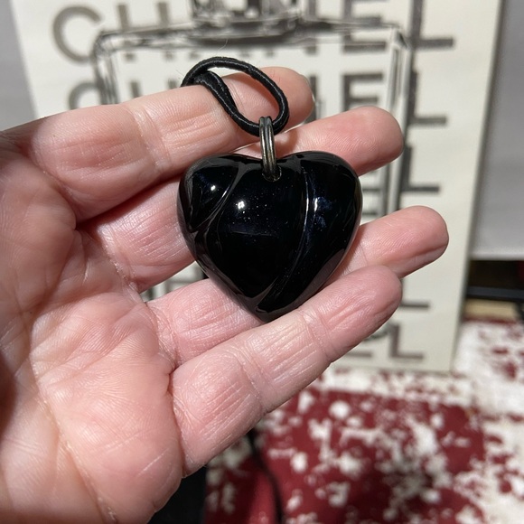 Baccarat Open Ended Black Cord Necklace With Obsidian Heart Pendant - Picture 2 of 5